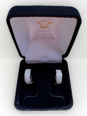 Vintage Jewelry By Mary 925 Sterling Silver Multi-Row Pavé Huggie Hoop Earrings